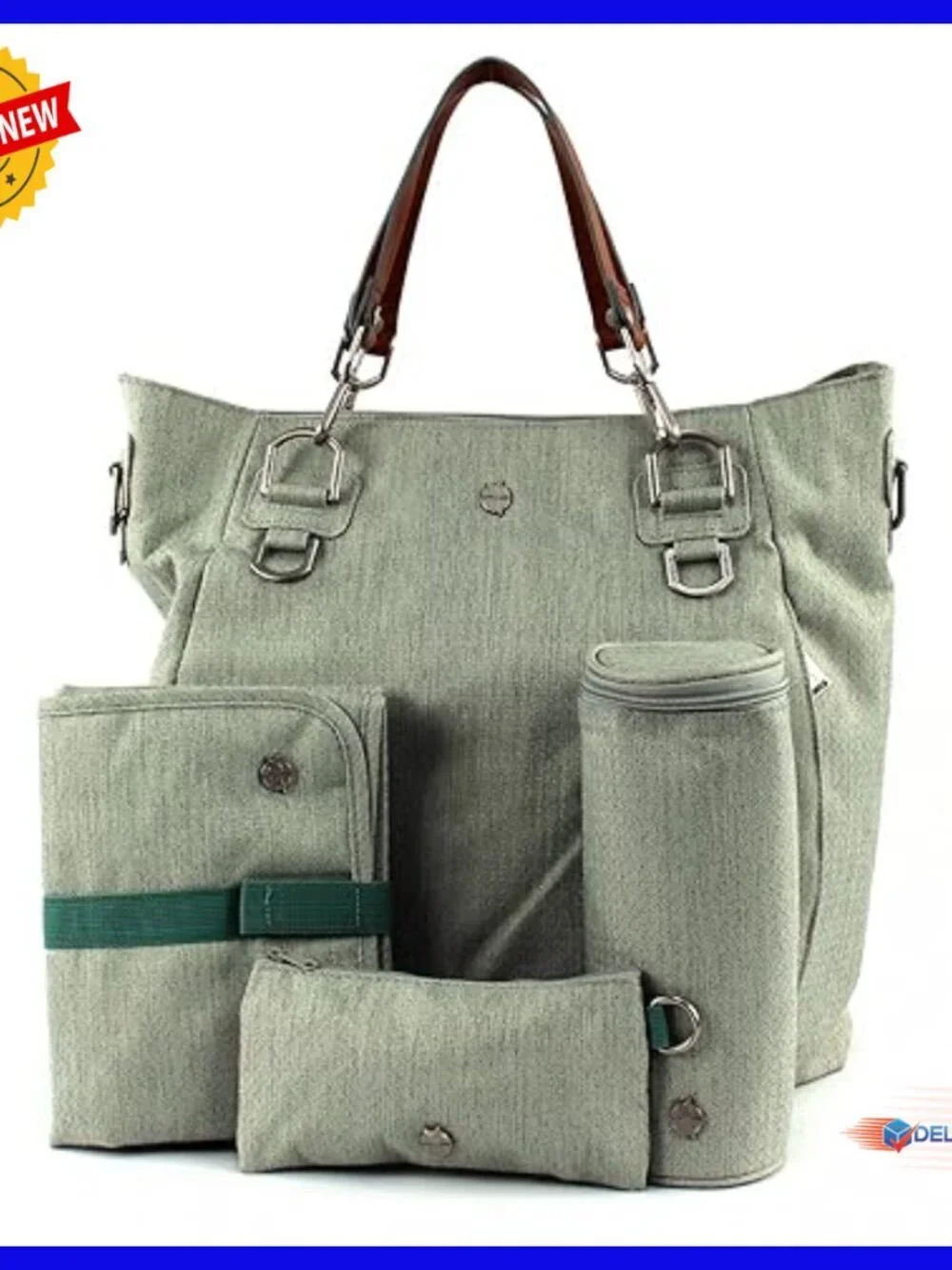 Large Recycled Polyester Diaper Tote with Multiple Straps & Accessories